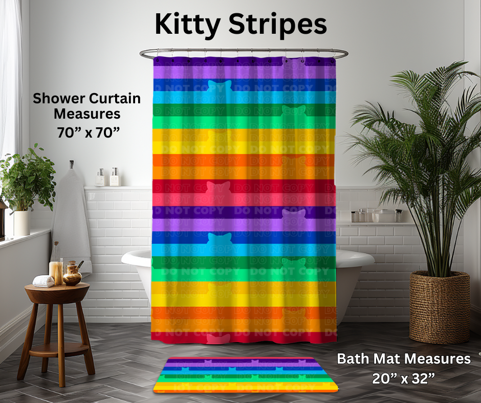 Preorder! Closes 1/6. ETA March. Kitty Stripes Custom Shower Curtain and/or Bath Mat