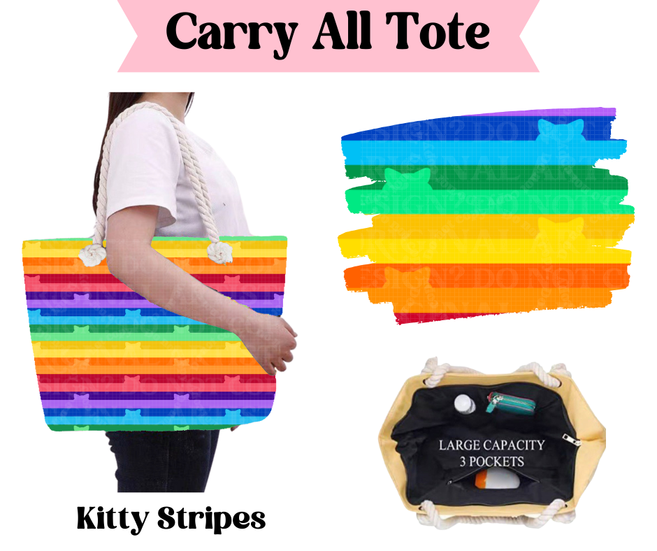 Preorder! Closes 3/31. ETA June. Kitty Stripes Carry All Tote