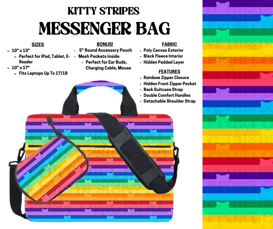 Preorder! Closes 4/3. ETA July. Kitty Stripes Messenger Bags