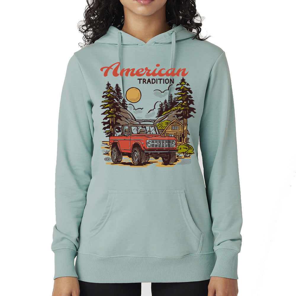 Ladies Ford Bronco American Tradition French Terry Hoodie - Seafoam Green