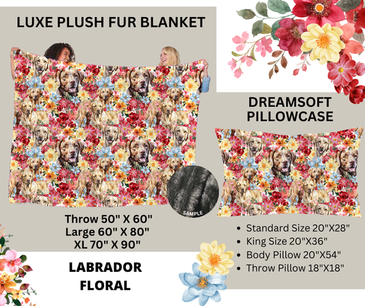 Preorder! Closes 2/24. ETA May. Labrador Floral Luxe Plush Fur Blanket and/or DreamSoft Pillowcase