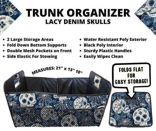 Preorder! Closes 3/10. ETA June. Lacy Denim Skulls Trunk Organizer