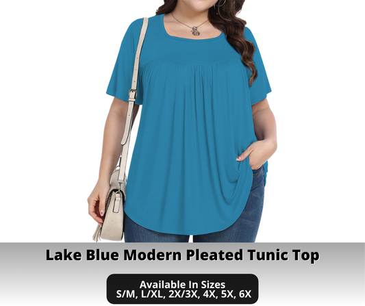 Preorder! Closes 10/30. ETA Jan. Lake Blue Modern Pleated Tunic Top