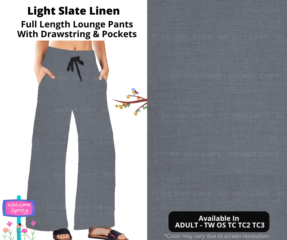 Preorder! Closes 1/8. ETA April. Light Slate Linen Full Length Lounge Pants