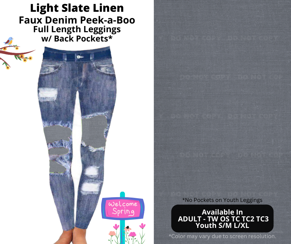 Preorder! Closes 1/13. ETA April. Light Slate Linen Full Length Faux Denim Peekaboo