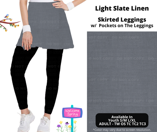 Preorder! Closes 1/15. ETA April. Light Slate Linen Skirted Full Length Leggings w/ Pockets