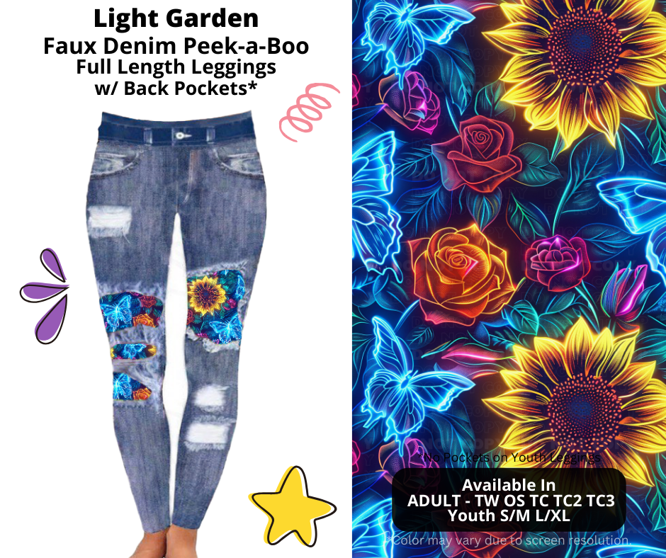 Preorder! Closes 3/5. ETA June. Light Garden Full Length Faux Denim Peekaboo