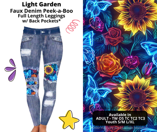 Preorder! Closes 3/5. ETA June. Light Garden Full Length Faux Denim Peekaboo