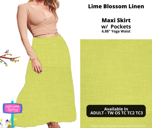 Preorder! Closes 1/15. ETA April. Lime Blossom Linen Maxi Skirt