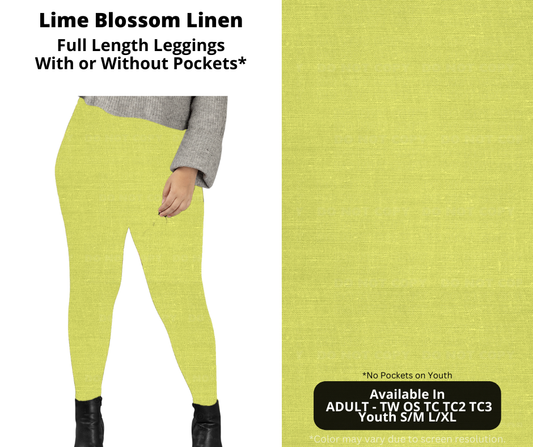 Preorder! Closes 1/8. ETA April. Lime Blossom Linen Full Length Leggings w/wo Pockets