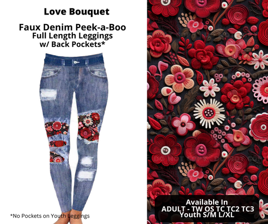 Preorder! Closes 11/20. ETA Jan. Love Bouquet Faux Denim Peekaboo Full Length