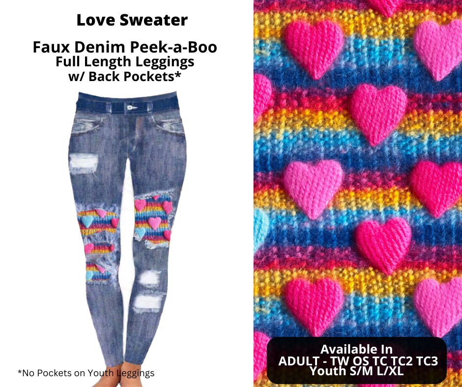 Preorder! Closes 11/20. ETA Jan. Love Sweater Faux Denim Peekaboo Full Length