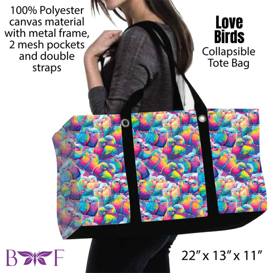 Love Birds Collapsible Tote with 2 mesh pockets