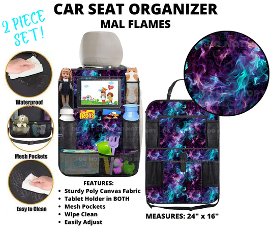 Preorder! Closes 1/2. ETA March. Mal Flames Car Seat Organizer 2 Piece Set