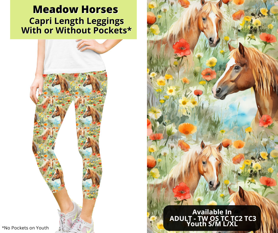 Preorder! Closes 3/24. ETA June. Meadow Horses Capri Leggings w/wo Pockets