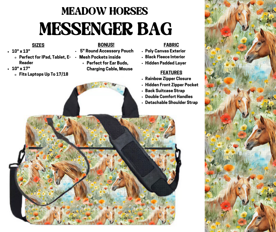 Preorder! Closes 4/3. ETA July. Meadow Horses Messenger Bags