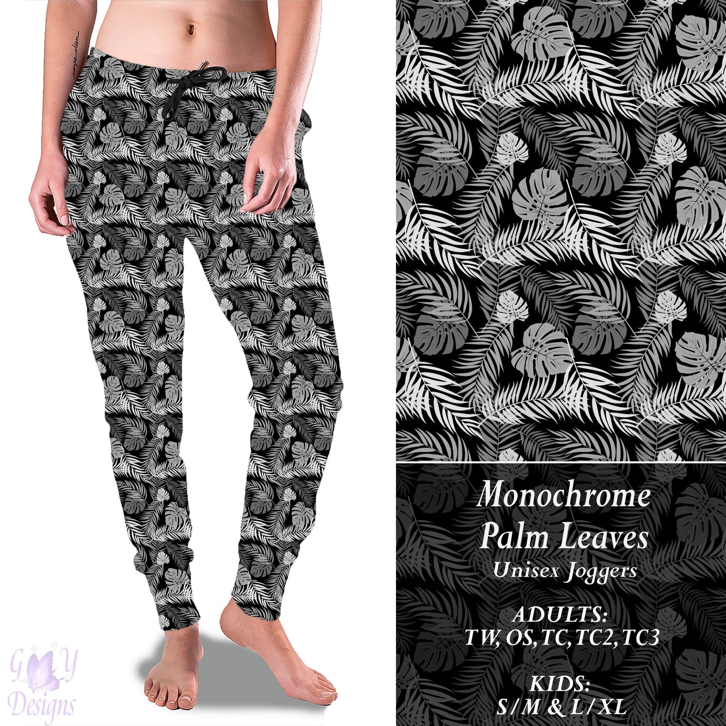 Monochrome Palm Leaves Full Joggers Preorder Closes 11/13 ETA 6-8 weeks