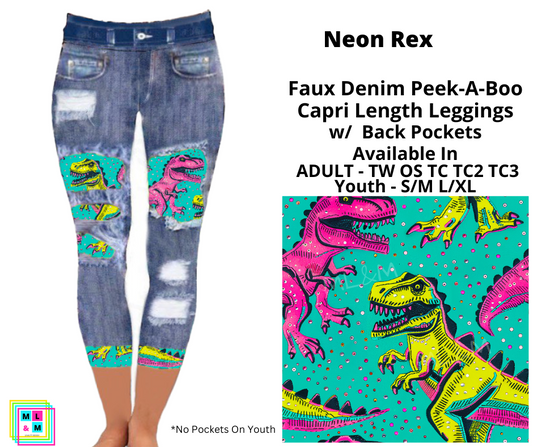 Neon Rex Faux Denim Peekaboo Capris