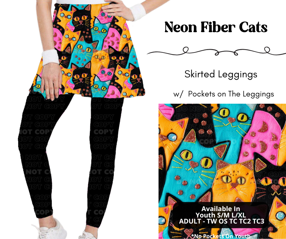 Preorder! Closes 4/7. ETA July. Neon Fiber Cats Skirted Full Length Leggings w/ Pockets