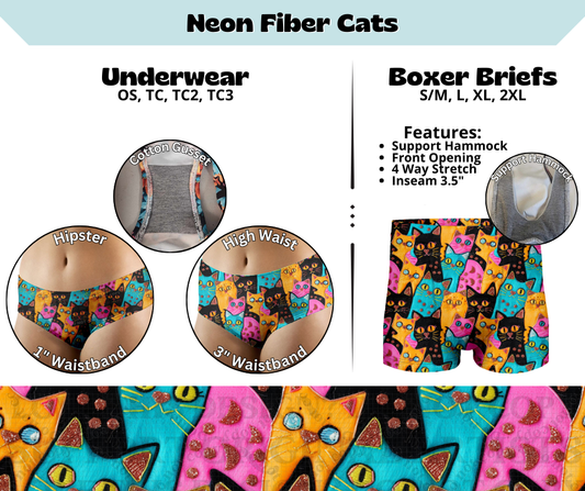 Preorder! Closes 3/13. ETA June. Neon Fiber Cats Hipster & High Waist Underwear & Boxer Briefs