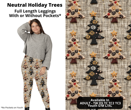 Neutral Holiday Trees Full Length Leggings w/ Pockets