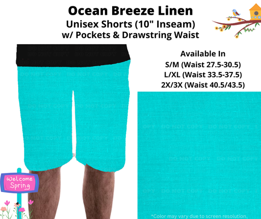 Preorder! Closes 1/8. ETA April. Ocean Breeze Linen Unisex Shorts