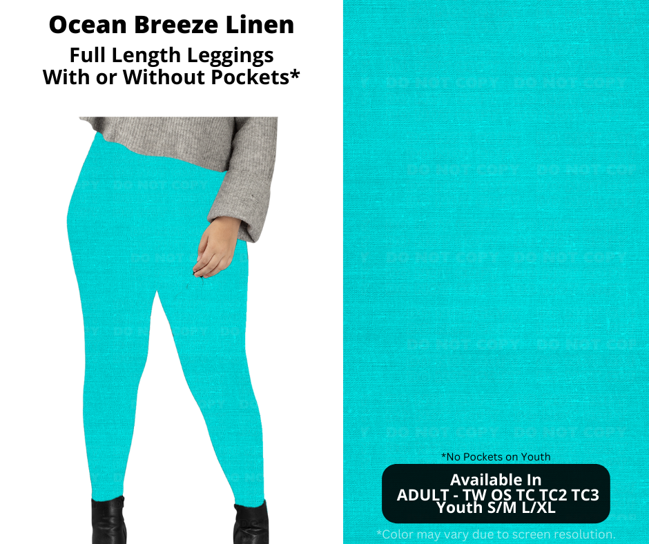 Preorder! Closes 1/8. ETA April. Ocean Breeze Linen Full Length Leggings w/wo Pockets