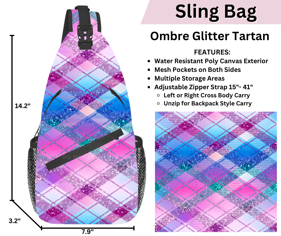 Preorder! Closes 3/12. ETA June. Ombre Glitter Tartan Sling Bag