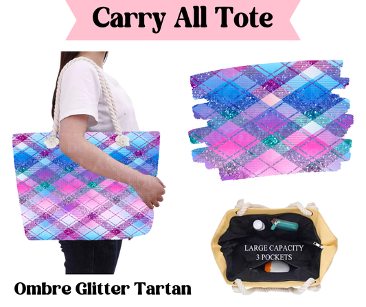 Preorder! Closes 3/31. ETA June. Ombre Glitter Tartan Carry All Tote