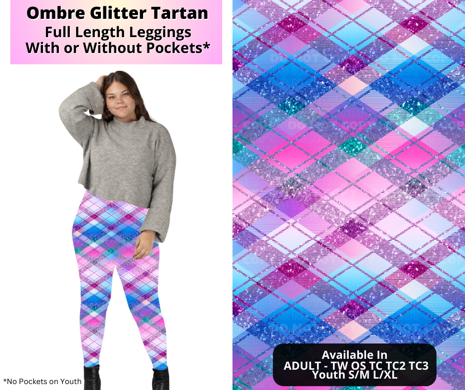 Preorder! Closes 4/2. ETA July. Ombre Glitter Tartan Full Length Leggings w/wo Pockets