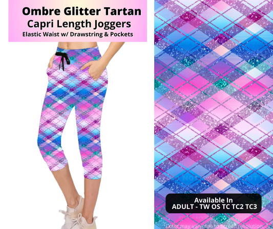 Preorder! Closes 4/2. ETA July. Ombre Glitter Tartan Jogger Capri