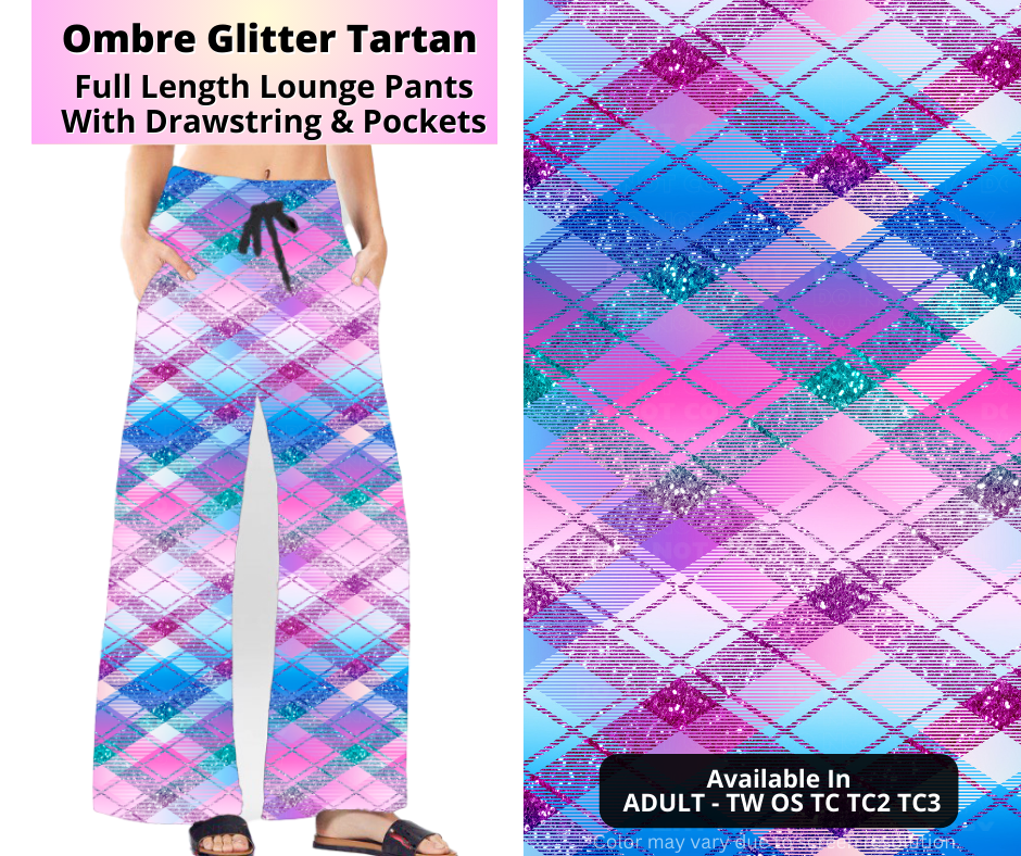 Preorder! Closes 4/2. ETA July. Ombre Glitter Tartan Full Length Lounge Pants