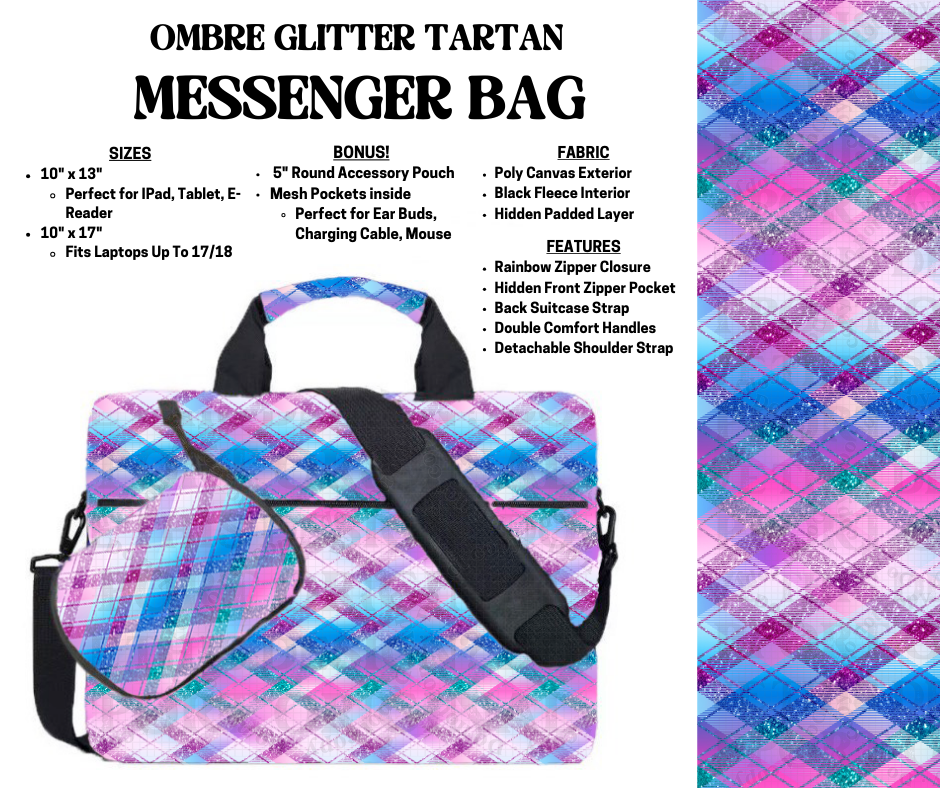 Preorder! Closes 4/3. ETA July. Ombre Glitter Tartan Messenger Bags