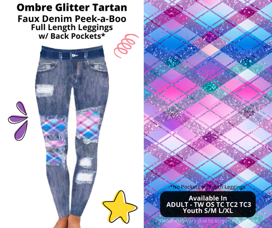 Preorder! Closes 3/5. ETA June. Ombre Glitter Tartan Full Length Faux Denim Peekaboo