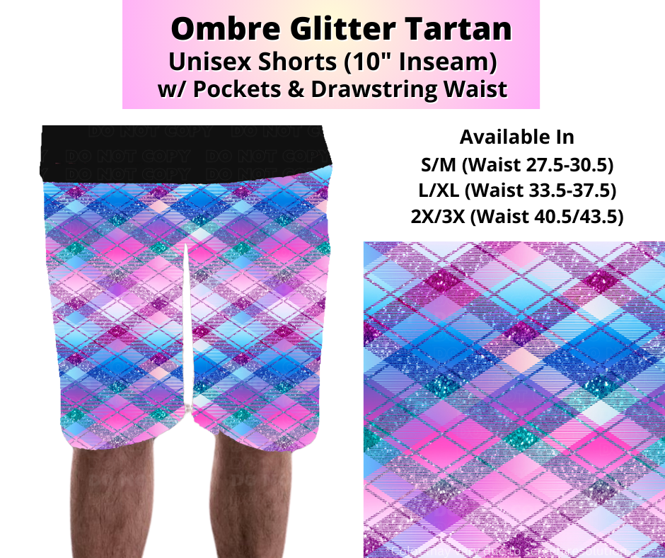 Preorder! Closes 4/2. ETA July. Ombre Glitter Tartan Unisex Shorts