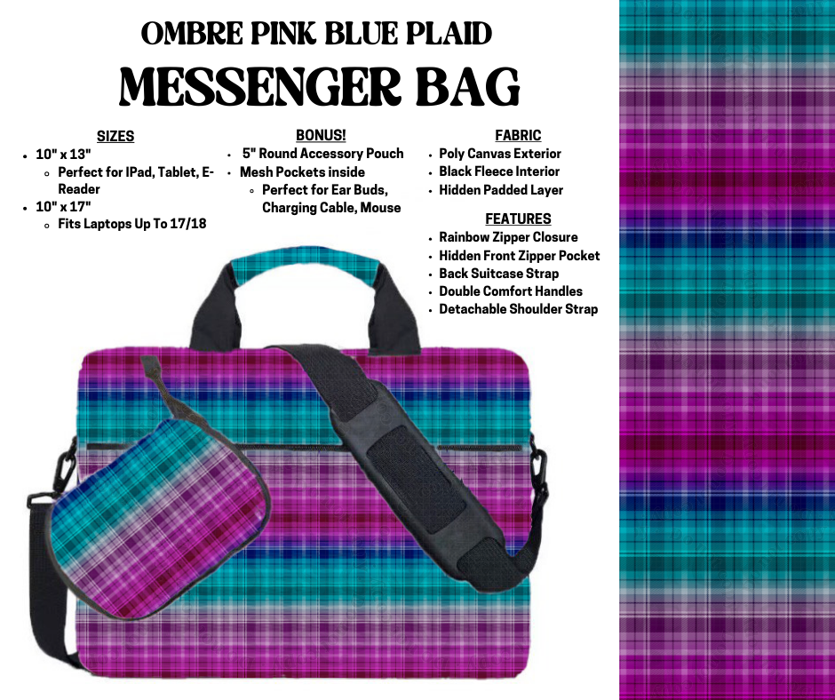 Preorder! Closes 4/3. ETA July. Ombre Pink Blue Plaid Messenger Bags