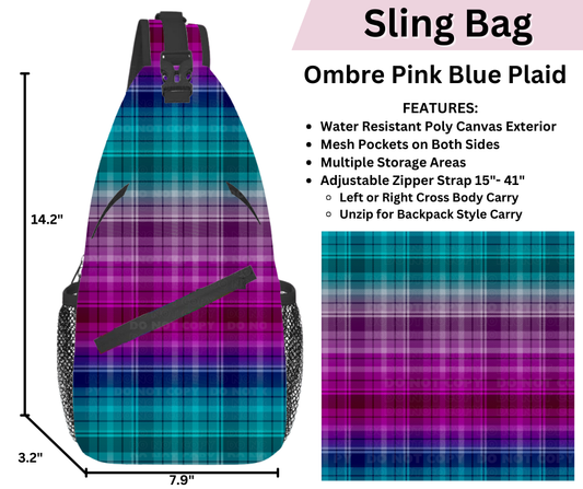 Preorder! Closes 3/12. ETA June. Ombre Pink Blue Plaid Sling Bag