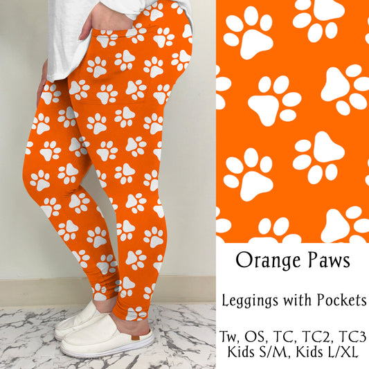 Orange Paw Leggings w/ Pockets