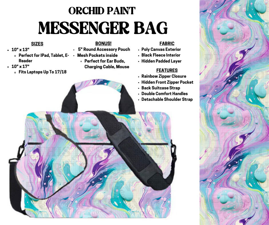 Preorder! Closes 4/3. ETA July. Orchid Paint Messenger Bags