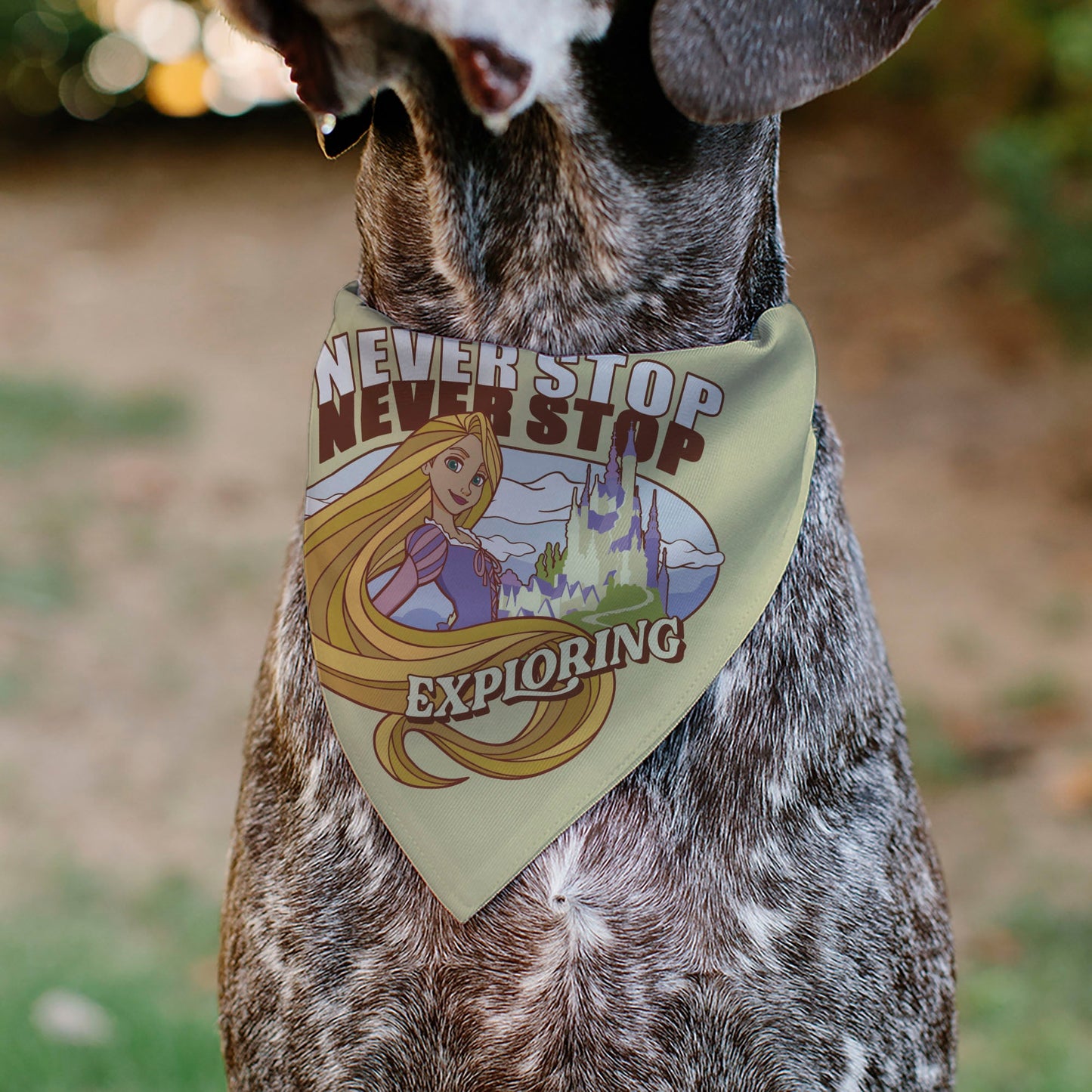 Pet Bandana - Rapunzel NEVER STOP EXPLORING Castle Pose Beige/Red/White