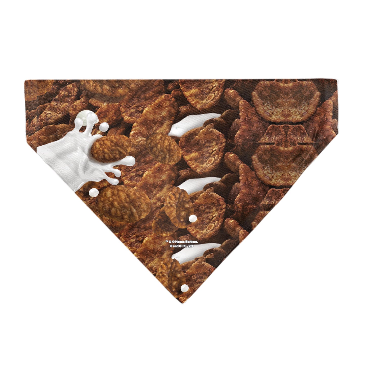 Pet Bandana - COCOA PEBBLES Fred Flintstone and Barney Rubble Cereal Box Print and Vivid Cereal Brown