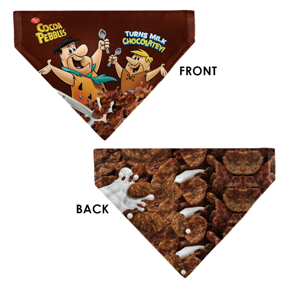 Pet Bandana - COCOA PEBBLES Fred Flintstone and Barney Rubble Cereal Box Print and Vivid Cereal Brown