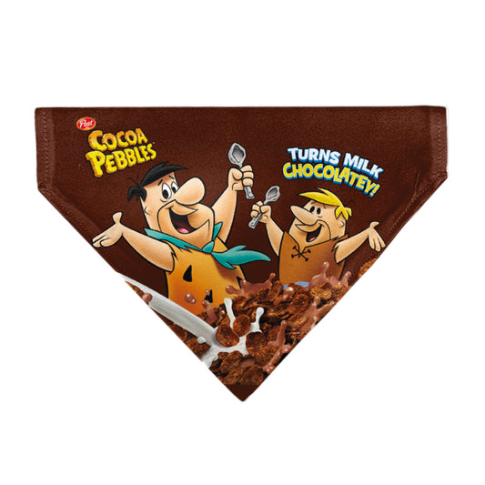 Pet Bandana - COCOA PEBBLES Fred Flintstone and Barney Rubble Cereal Box Print and Vivid Cereal Brown