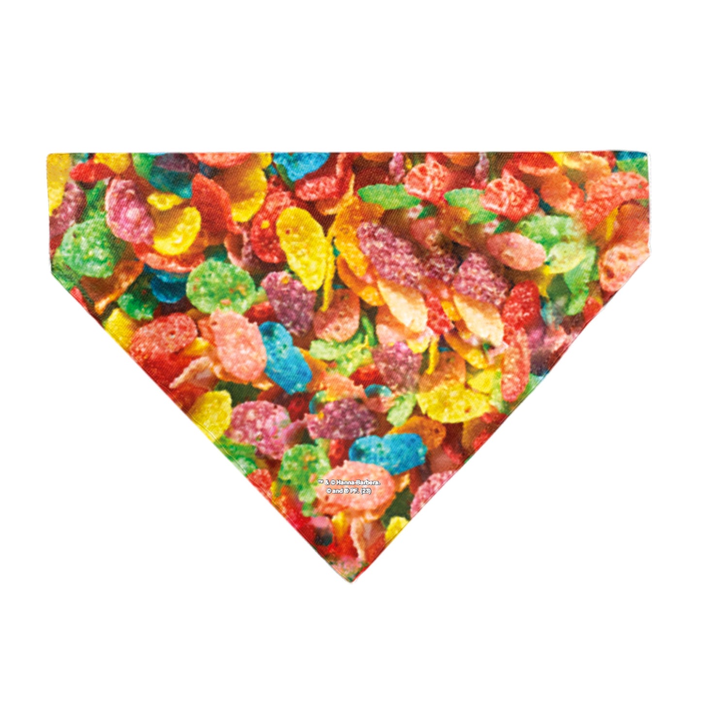 Pet Bandana - FRUITY PEBBLES Fred Flintstone and Barney Rubble Cereal Box Print and Vivid Cereal Multi Color