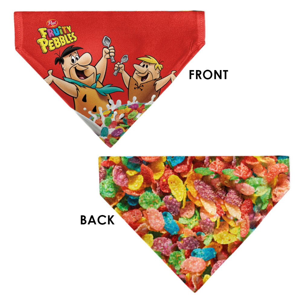 Pet Bandana - FRUITY PEBBLES Fred Flintstone and Barney Rubble Cereal Box Print and Vivid Cereal Multi Color