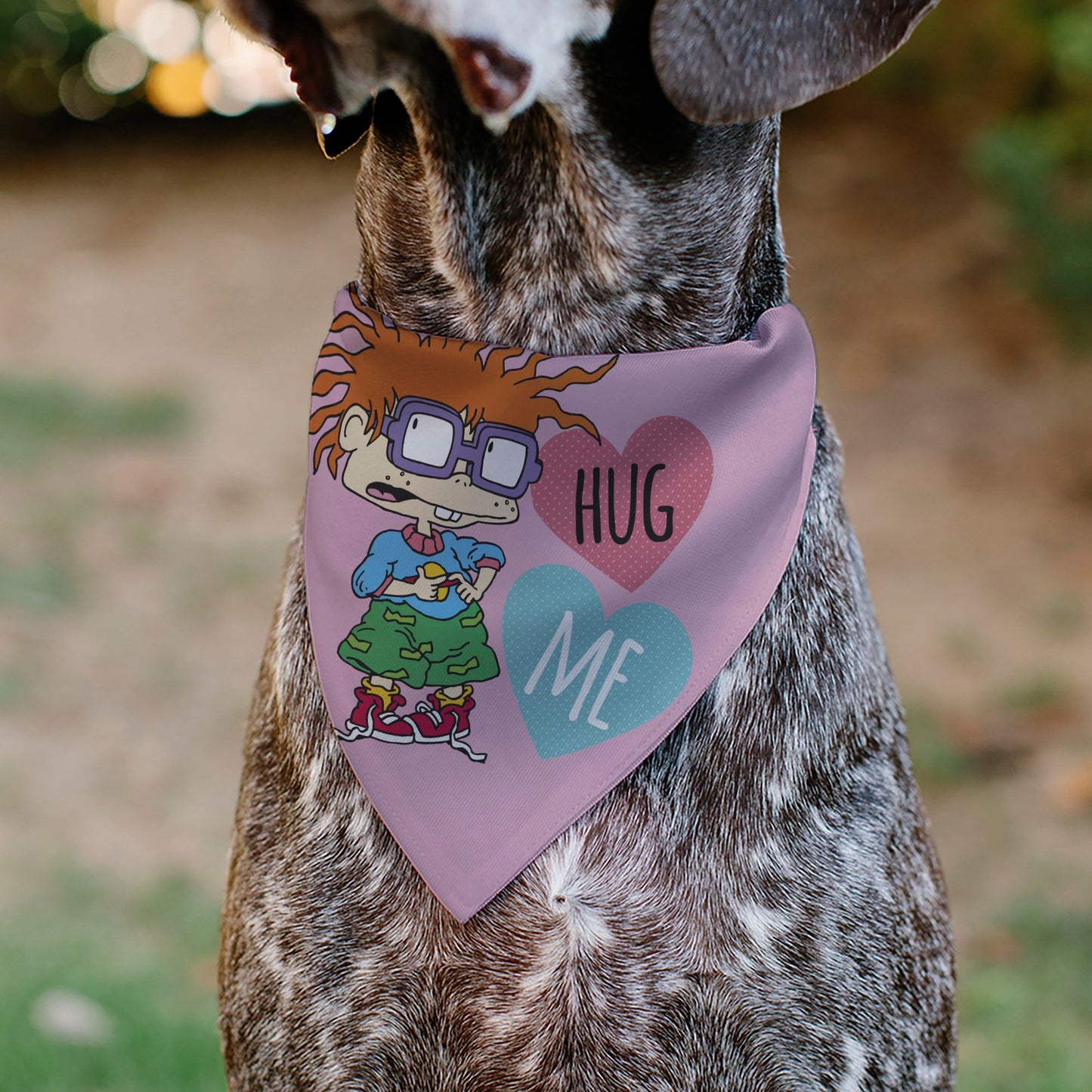 Pet Bandana - Rugrats Chuckie HUG ME Hearts Pose Pink