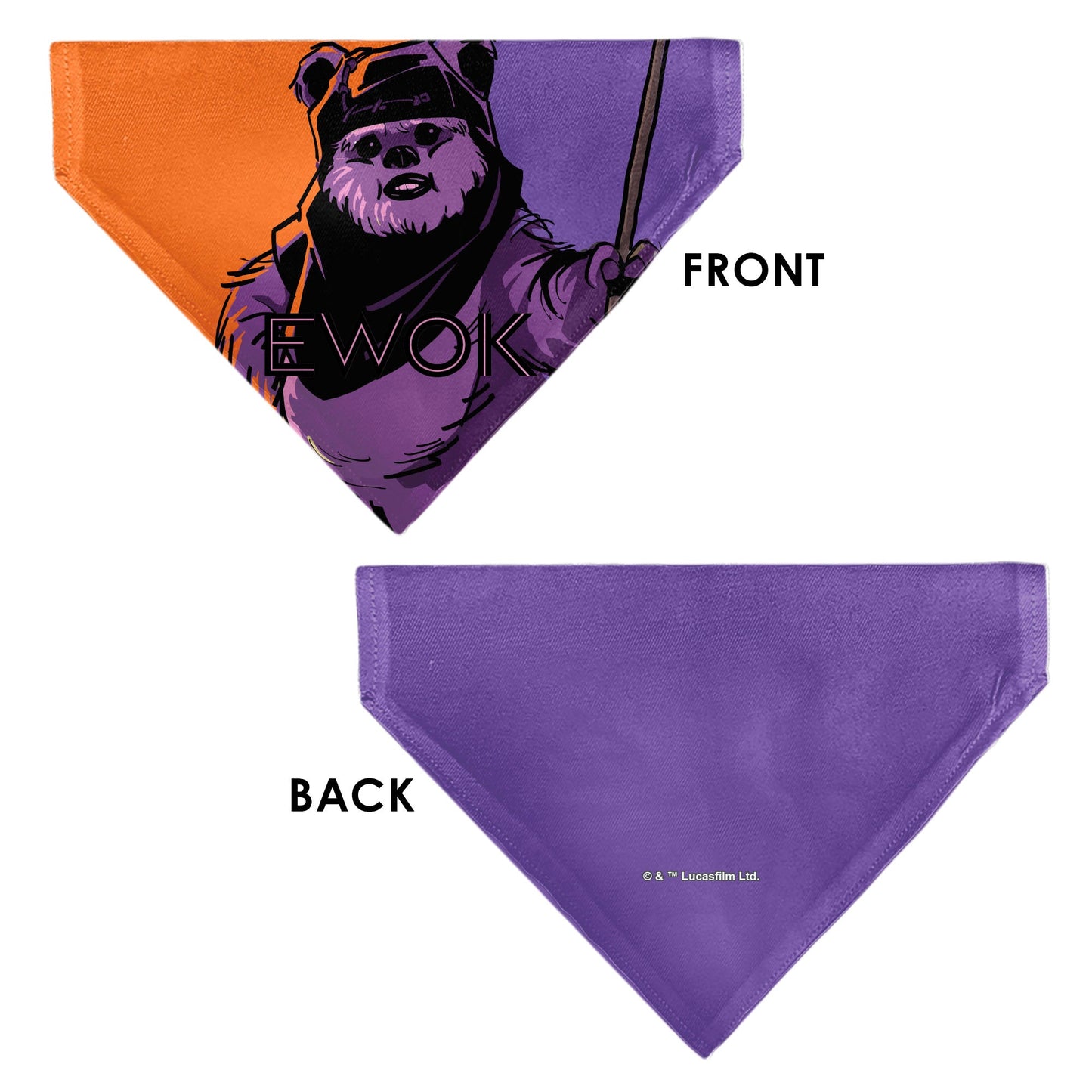 Pet Bandana - Star Wars EWOK Text and Wicket Pop Art Pose Orange/Purples/Black