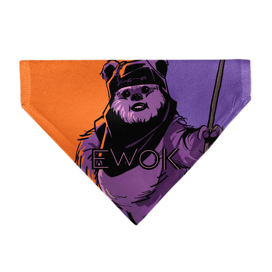 Pet Bandana - Star Wars EWOK Text and Wicket Pop Art Pose Orange/Purples/Black