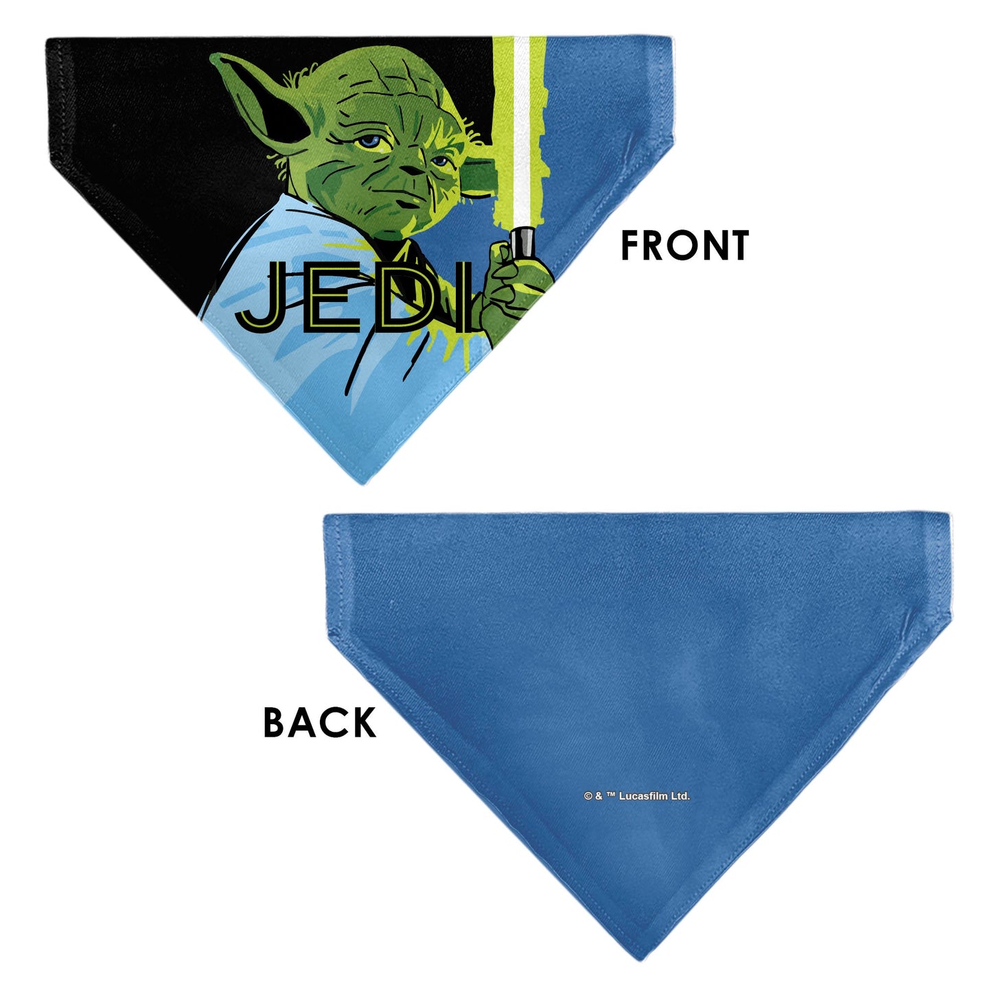 Pet Bandana - Star Wars JEDI Text and Yoda Lightsaber Pop Art Pose Black/Blues