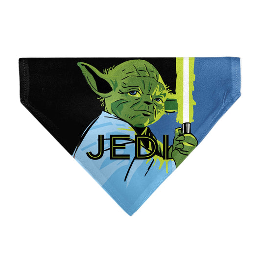 Pet Bandana - Star Wars JEDI Text and Yoda Lightsaber Pop Art Pose Black/Blues